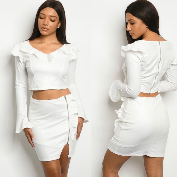 white top and skirt set
